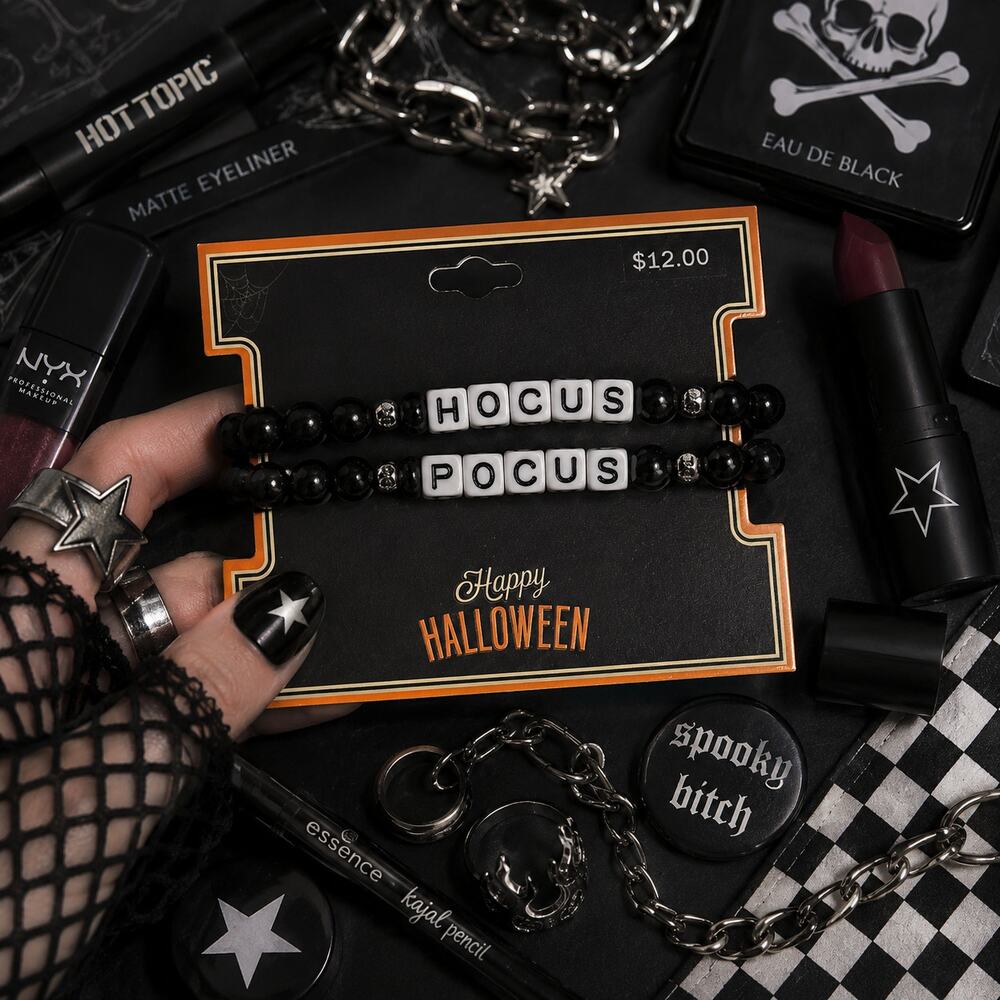 Hocus Pocus Halloween Black Beaded Stretch Bracelet Set Spooky Witchy